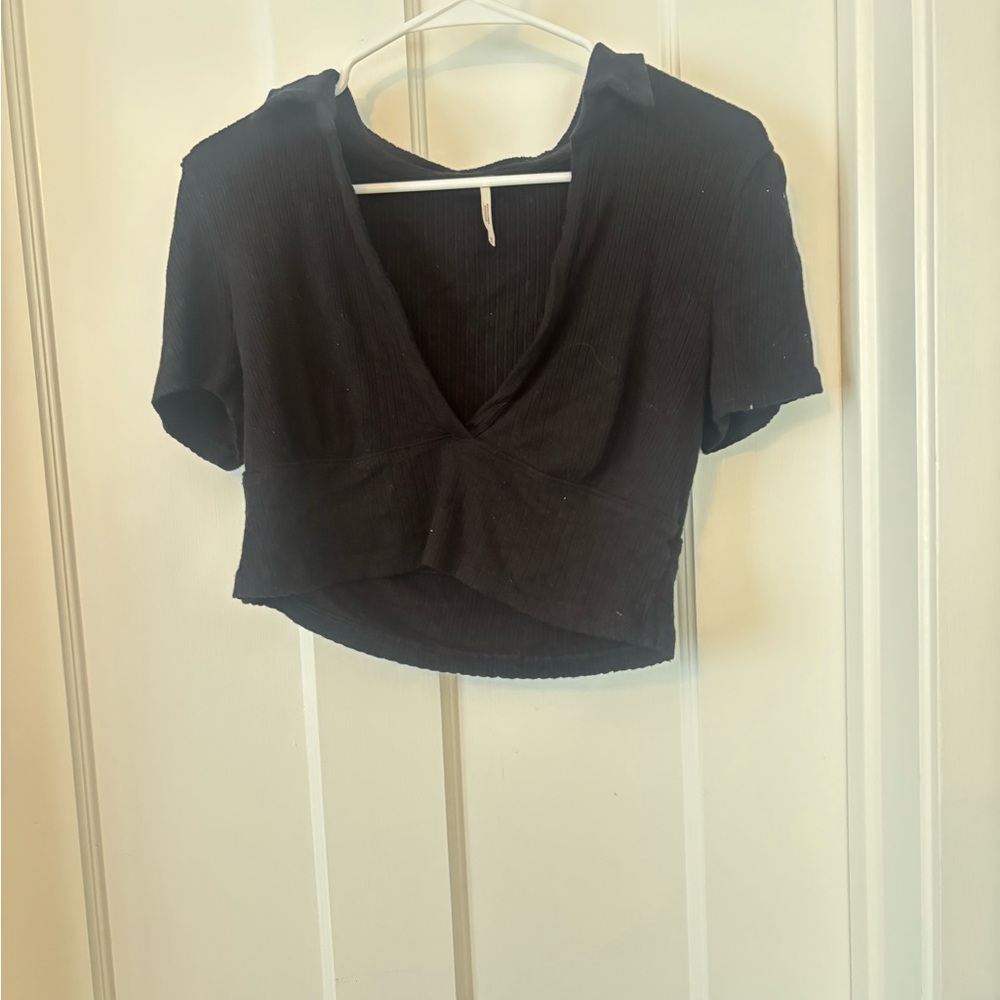 Free People Black Ribbed Crop Top